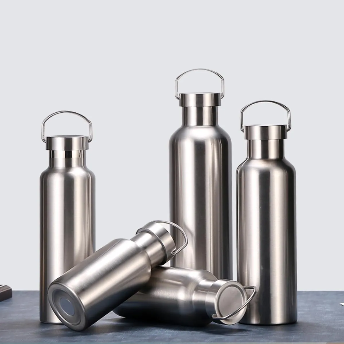 Stainless Steel Water Bottle Single Wall Metal Bottle Large Camping Water Cup with Handle Wide Mouth Leak Proof Lightweight Sports Kettle Cup (17 oz)