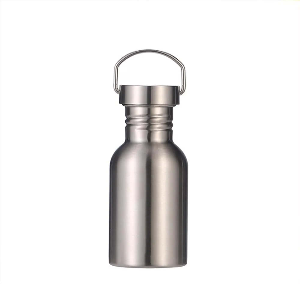 Stainless Steel Water Bottle Single Wall Metal Bottle Large Camping Water Cup with Handle Wide Mouth Leak Proof Lightweight Sports Kettle Cup (17 oz)