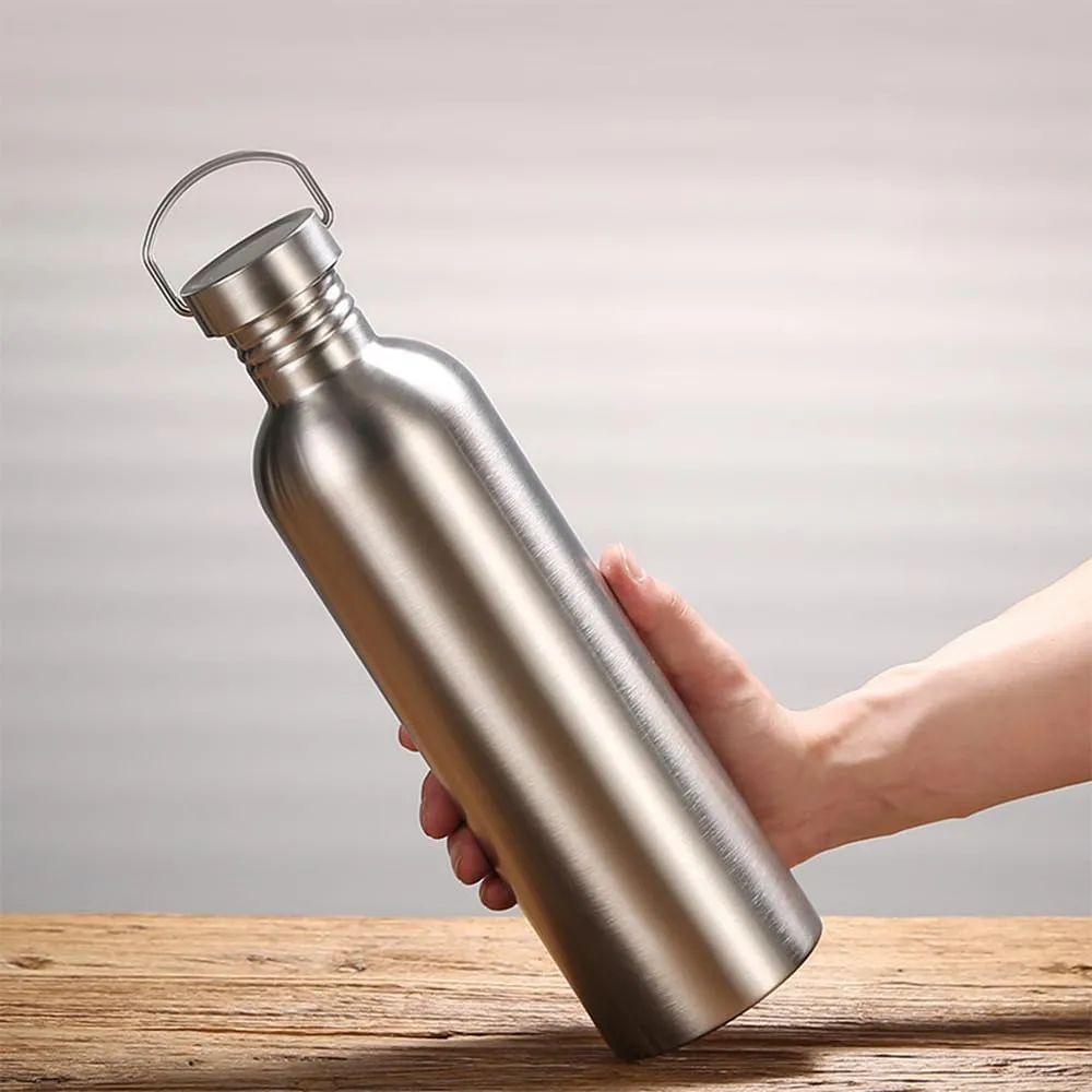 Stainless Steel Water Bottle Single Wall Metal Bottle Large Camping Water Cup with Handle Wide Mouth Leak Proof Lightweight Sports Kettle Cup (17 oz)