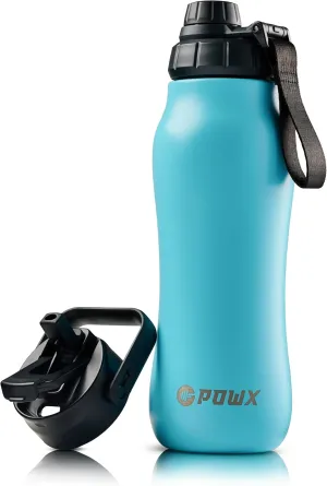 Stainless Steel Water Bottle with Straw – 24 Oz. Sports Water Bottle Insulated for Hot & Cold Drinks – Spout Lid & 2-in-1 Straw & Sip Insulated Water Bottles Lid – Water Flask by PowX (Turquoise)