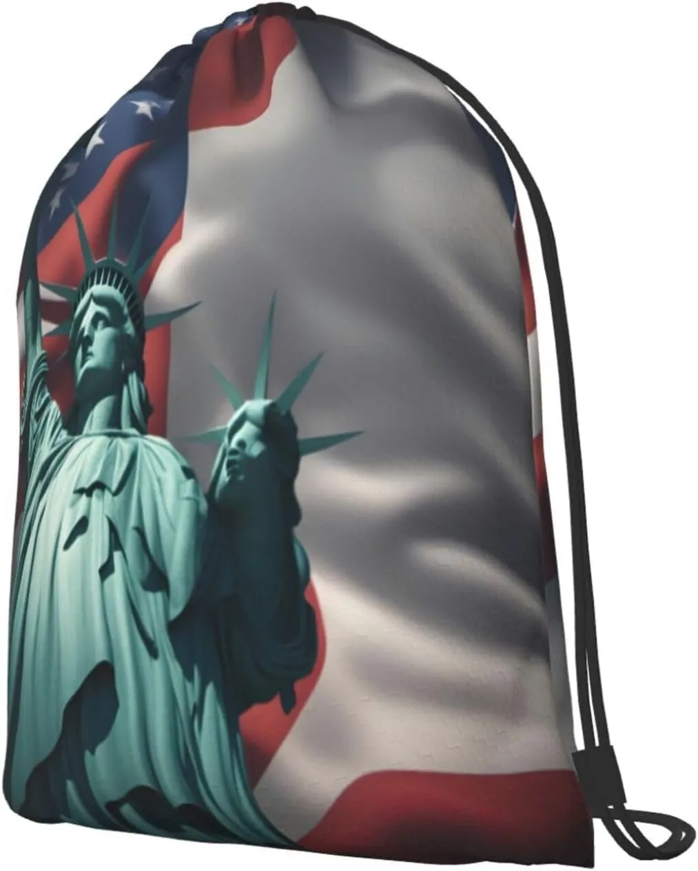 Statue Of Liberty Flag Drawstring Backpack String Cinch Bag Polyester Sackpack For Fitness Training Workout