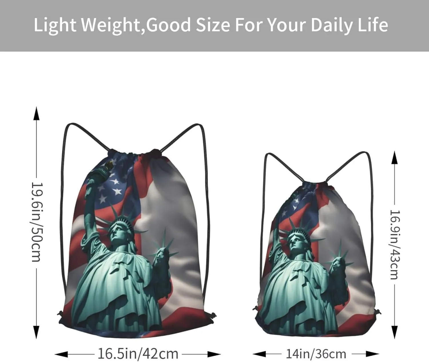 Statue Of Liberty Flag Drawstring Backpack String Cinch Bag Polyester Sackpack For Fitness Training Workout
