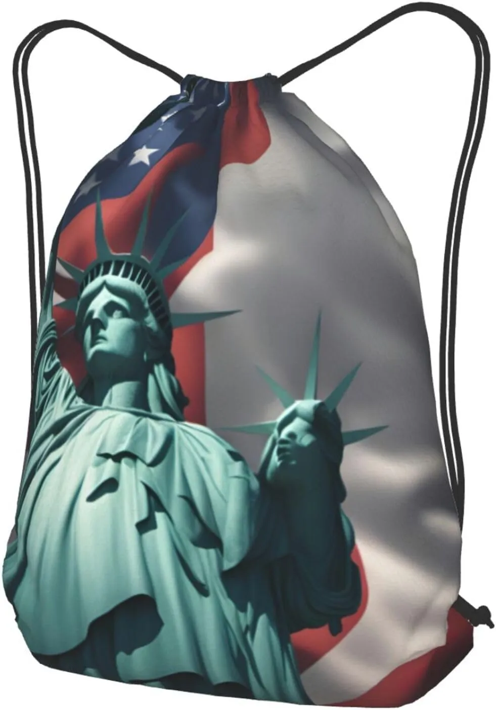 Statue Of Liberty Flag Drawstring Backpack String Cinch Bag Polyester Sackpack For Fitness Training Workout