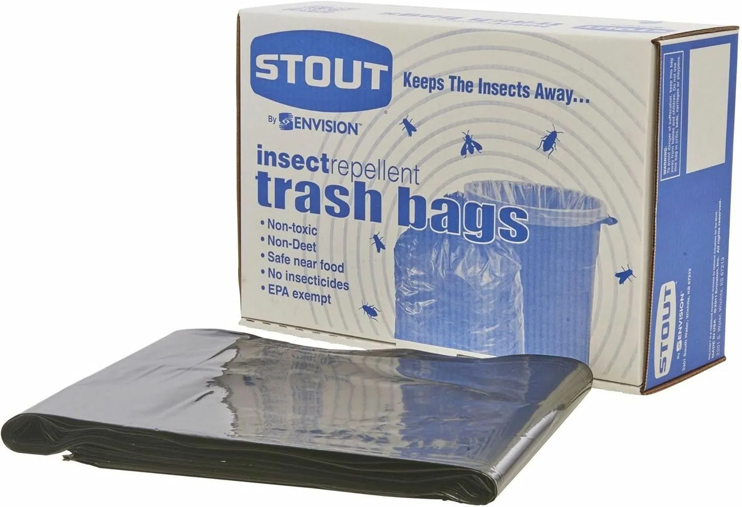 Stout P3752K20 Insect-Repellent Trash Garbage Bags 55gal 2mil 37 x 52 Blk 65/Box