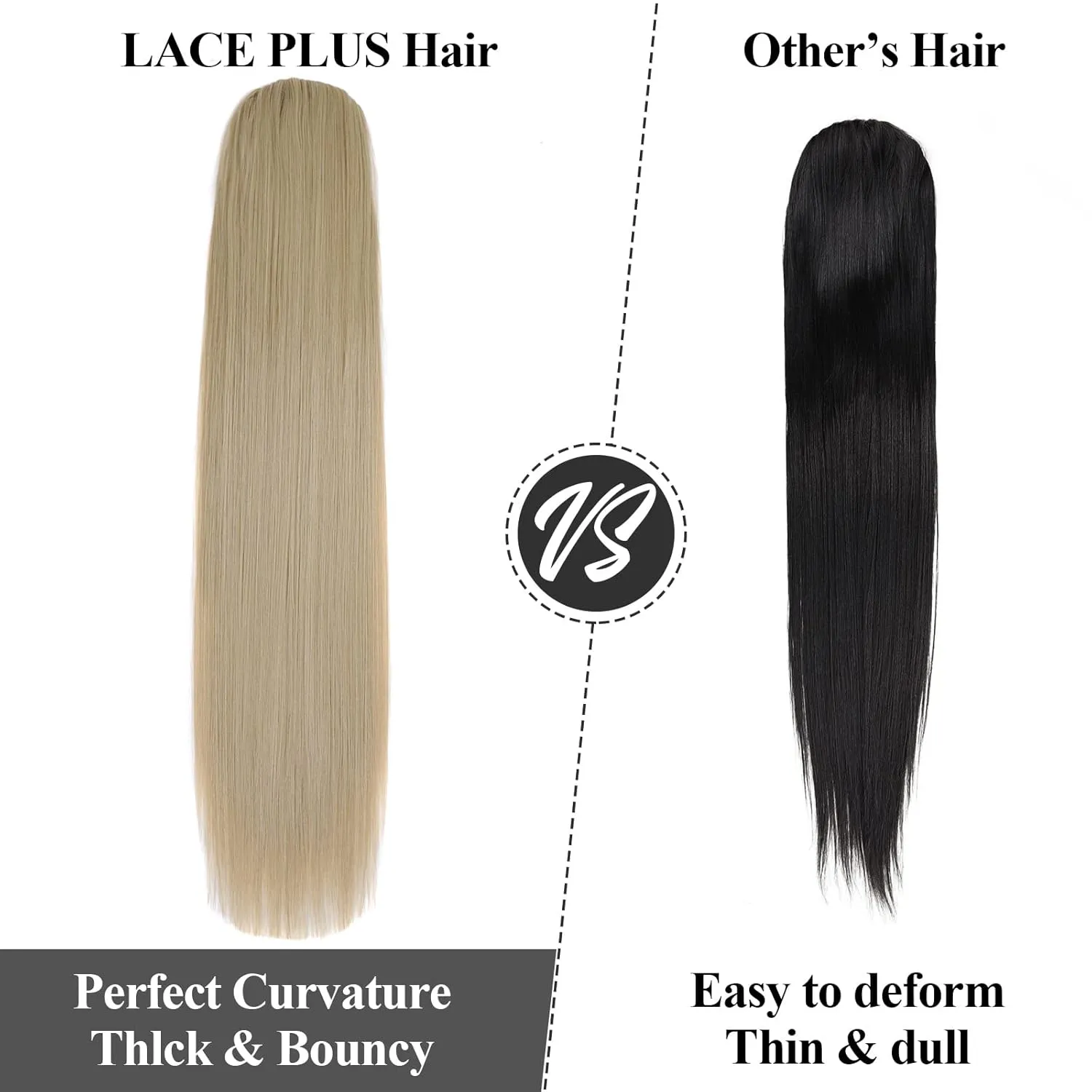 Straight Ponytail Extensions Blonde Highlights Drawsting Long Ponytail Clip in Hairpiece Synthetic Ponytail Hair Extensions for Black Women（32 Inch MT27/613, 6.70OZ）