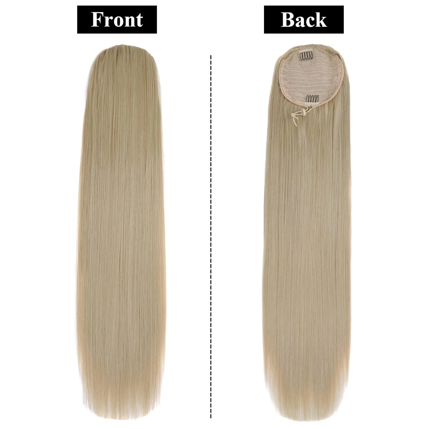 Straight Ponytail Extensions Blonde Highlights Drawsting Long Ponytail Clip in Hairpiece Synthetic Ponytail Hair Extensions for Black Women（32 Inch MT27/613, 6.70OZ）