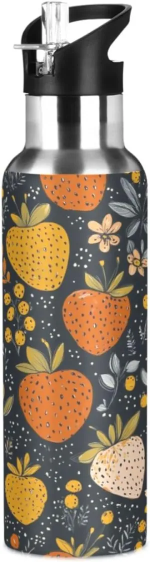 Strawberry Double Wall Vacuum Insulated Stainless Steel 22 oz Water Bottle with Straw Lid Leakproof Wide Mouth Sport Water Bottle for Gym Travel Bottles