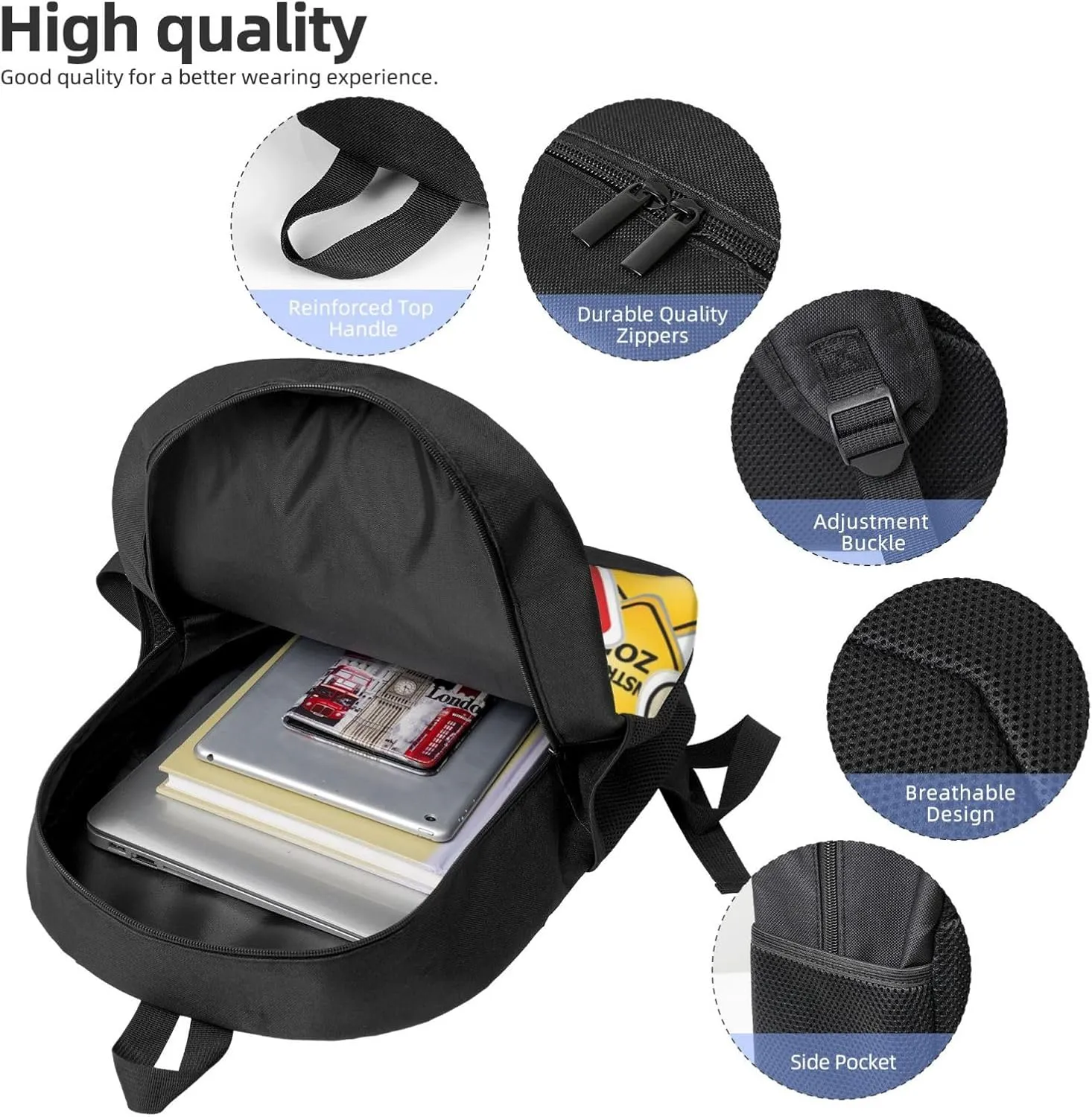 Street Collage Of Road And Traffic Signs Highway Stop Backpack, 17 Inch Travel Business Laptop Backpack For Women Men