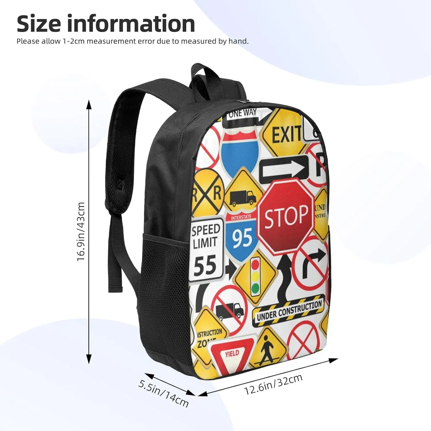 Street Collage Of Road And Traffic Signs Highway Stop Backpack, 17 Inch Travel Business Laptop Backpack For Women Men