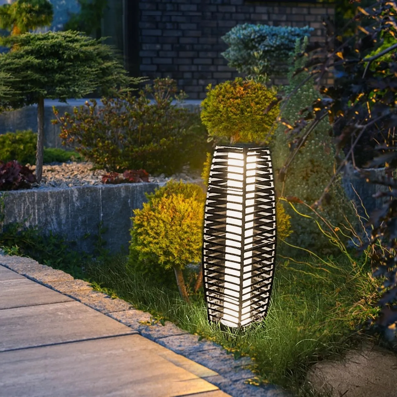 STRICKLAND HOME 31" Solar Powered Wicker Floor Lamp, Solar Lantern, Outdoor Floor Lamp