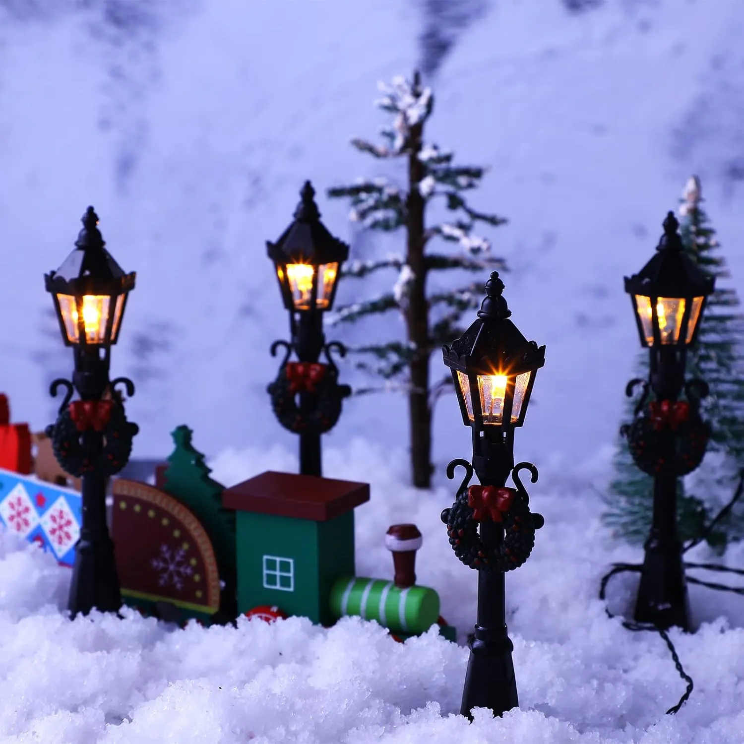 Stylish Miniature Street Lamp & Lanterns - 12 Piece DIY Dollhouse Village Pathway Decorative Street Lights