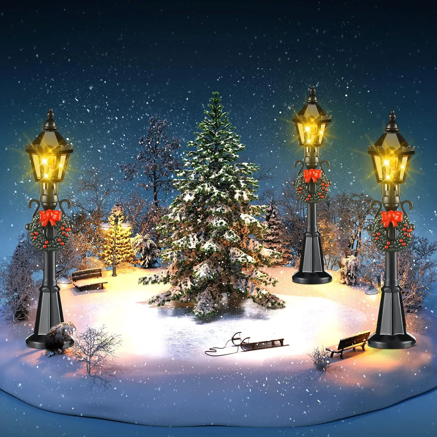 Stylish Miniature Street Lamp & Lanterns - 12 Piece DIY Dollhouse Village Pathway Decorative Street Lights