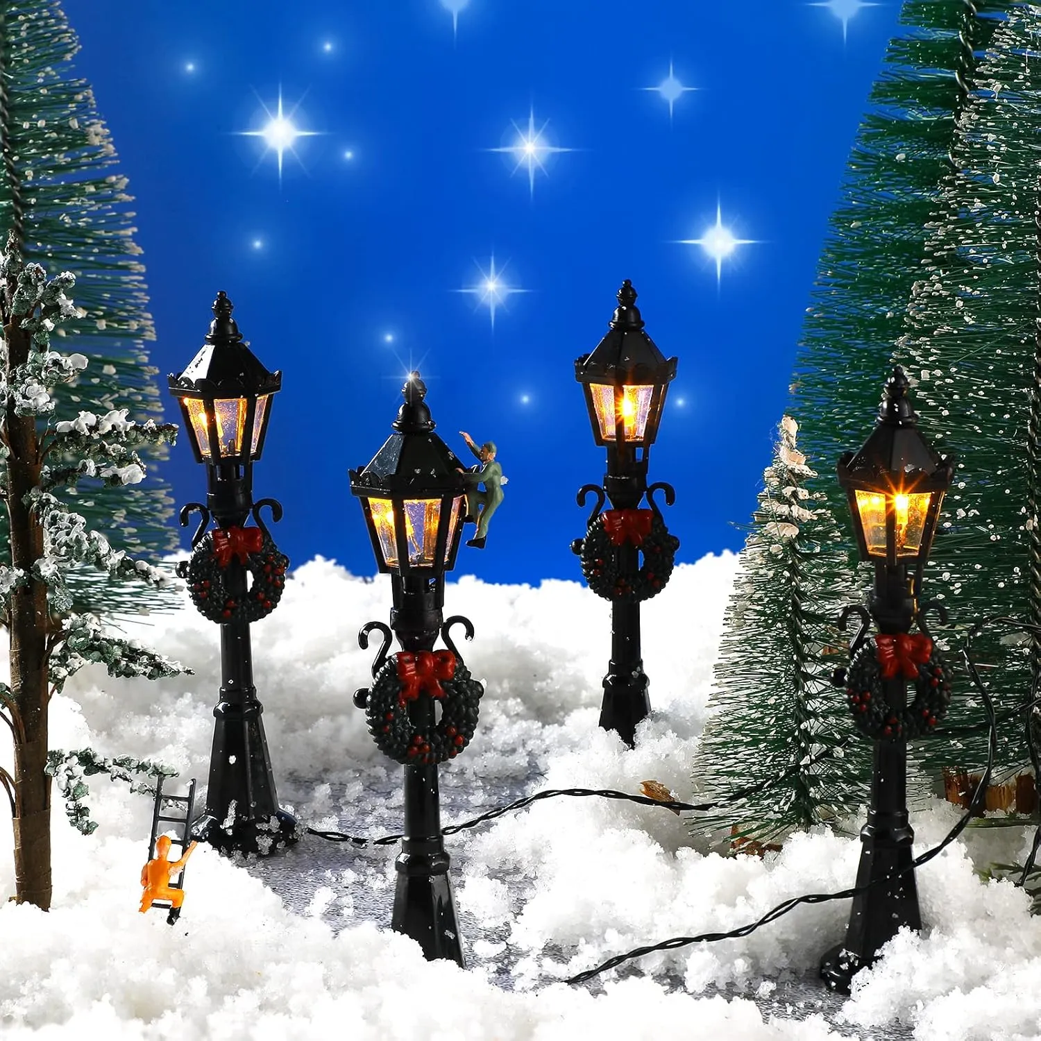 Stylish Miniature Street Lamp & Lanterns - 12 Piece DIY Dollhouse Village Pathway Decorative Street Lights