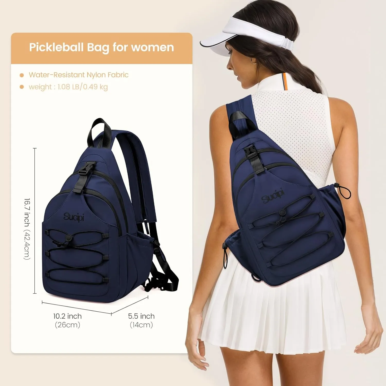 Sucipi Pickleball Backpack for Women - Lightweight Sling Bag for Pickleball and Padel Lovers