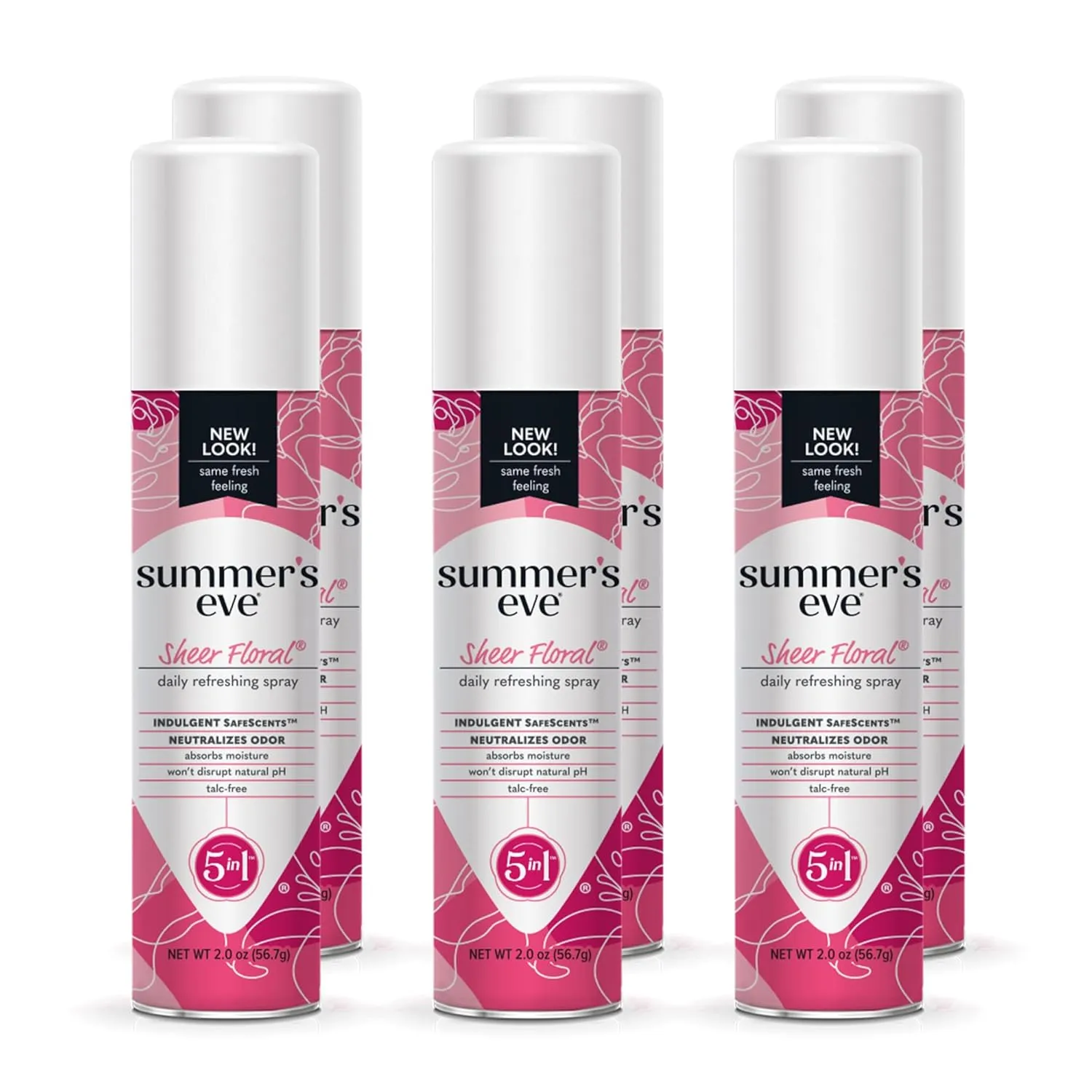 Summer's Eve Freshening Spray | Sheer Floral | 2 oz Size | Pack of 6 | pH Balanced, Dermatologist & Gynecologist Tested