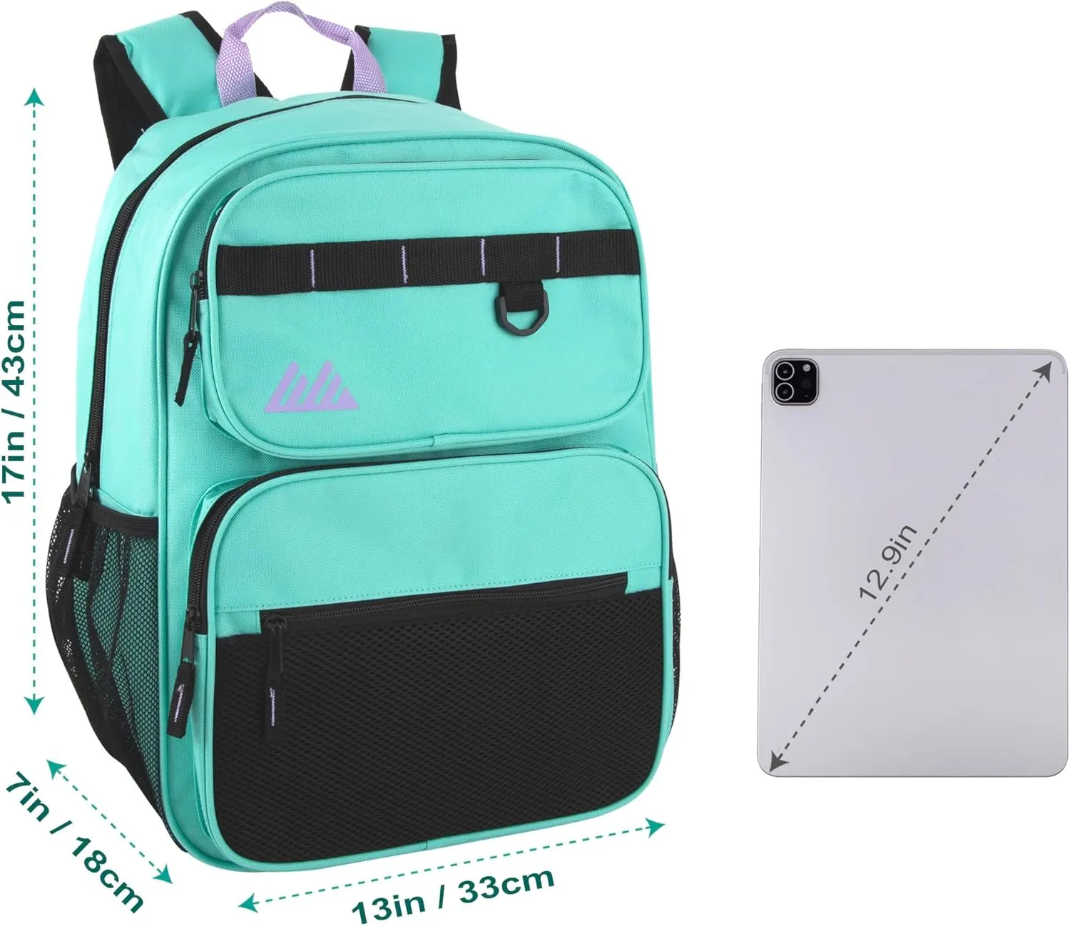Summit Ridge Travel Backpack for Men and Women, Spacious Work Daypack with Water Bottle Pockets (Mint Green)