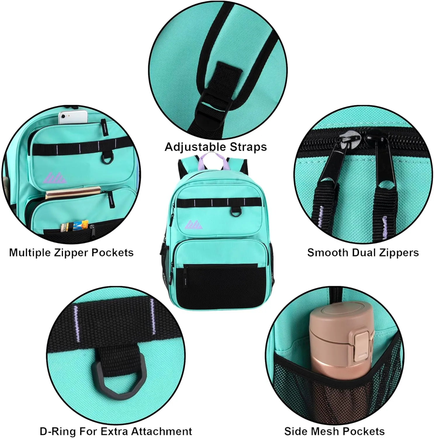 Summit Ridge Travel Backpack for Men and Women, Spacious Work Daypack with Water Bottle Pockets (Mint Green)