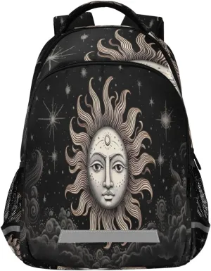 Sun and Moon Design Waterproof Backpack - Casual Outdoor Sports Daypack with Ergonomic Shoulder Straps#664