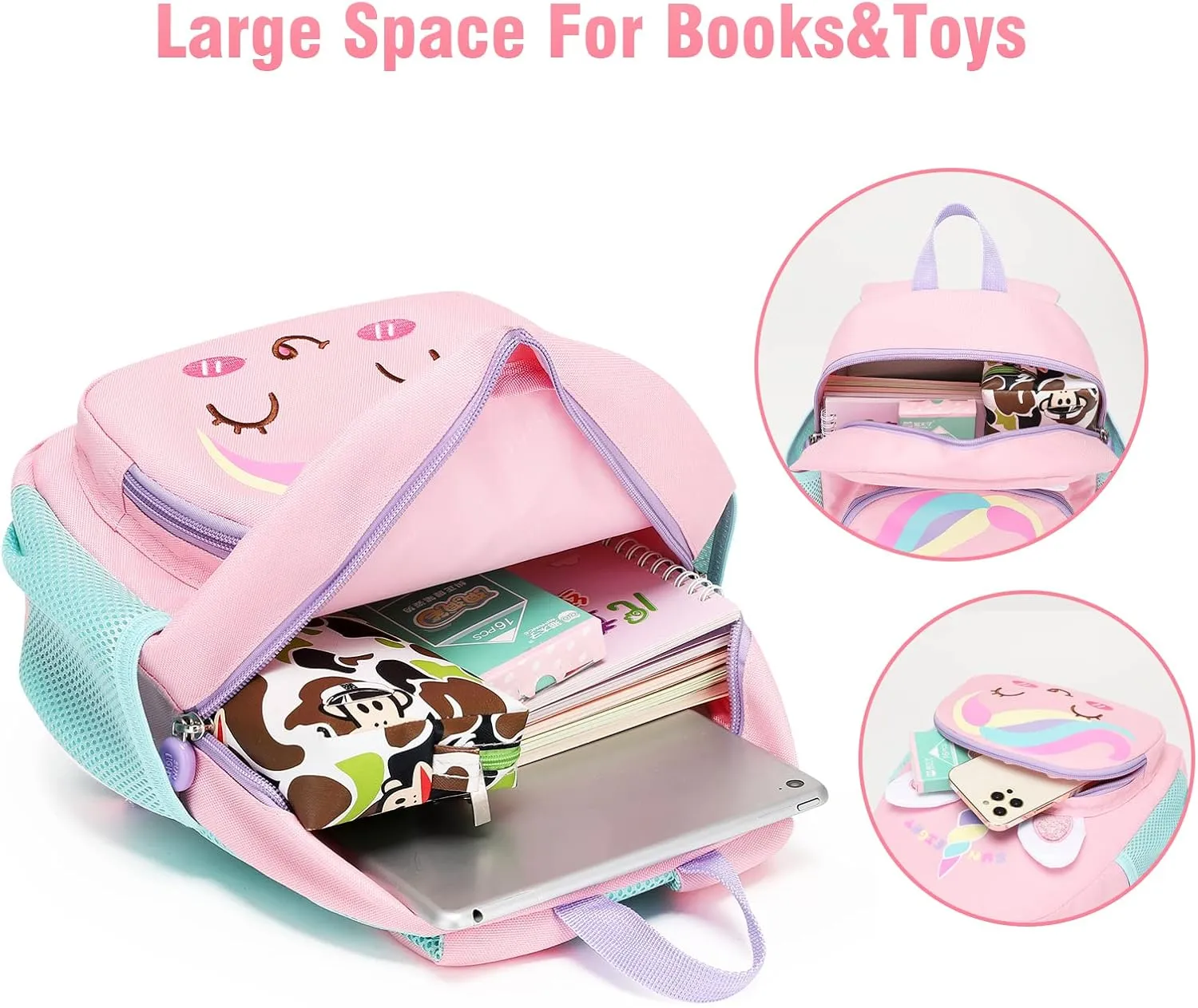 SUN EIGHT Kids Backpack Perfect for Ages 1-4 Waterproof, Lightweight, Ergonomic Design with Detachable Leash Strap for School, Travel, and Outdoor Adventures(Unicorn)