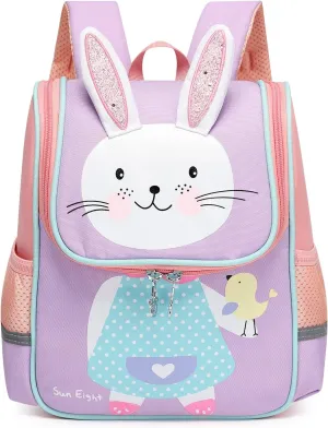 SUN EIGHT Toddler Lightweight Backpack for Girls Cute 3D Animal Waterproof Schoolbag for Baby Girl Boy 2-5 Years（Rabbit）