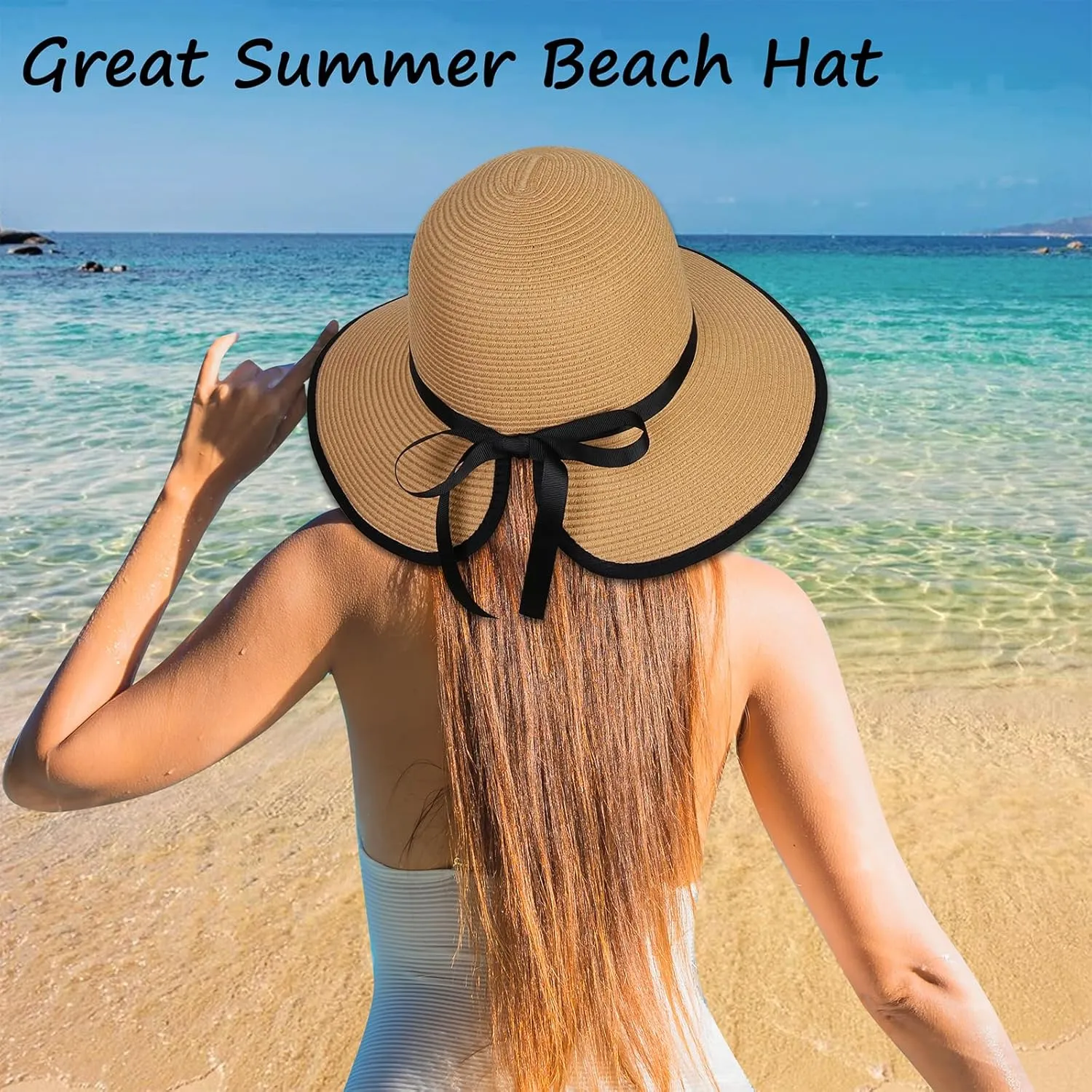 Sun Hats for Women, Straw Sun Visor Hats UPF 50  Roll Up Foldable Packable Floppy Wide Brim Beach Hat for Travel