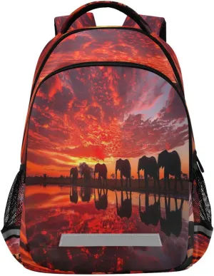 Sunset Elephants Design Waterproof Backpack - Casual Outdoor Sports Daypack with Ergonomic Shoulder Straps#894