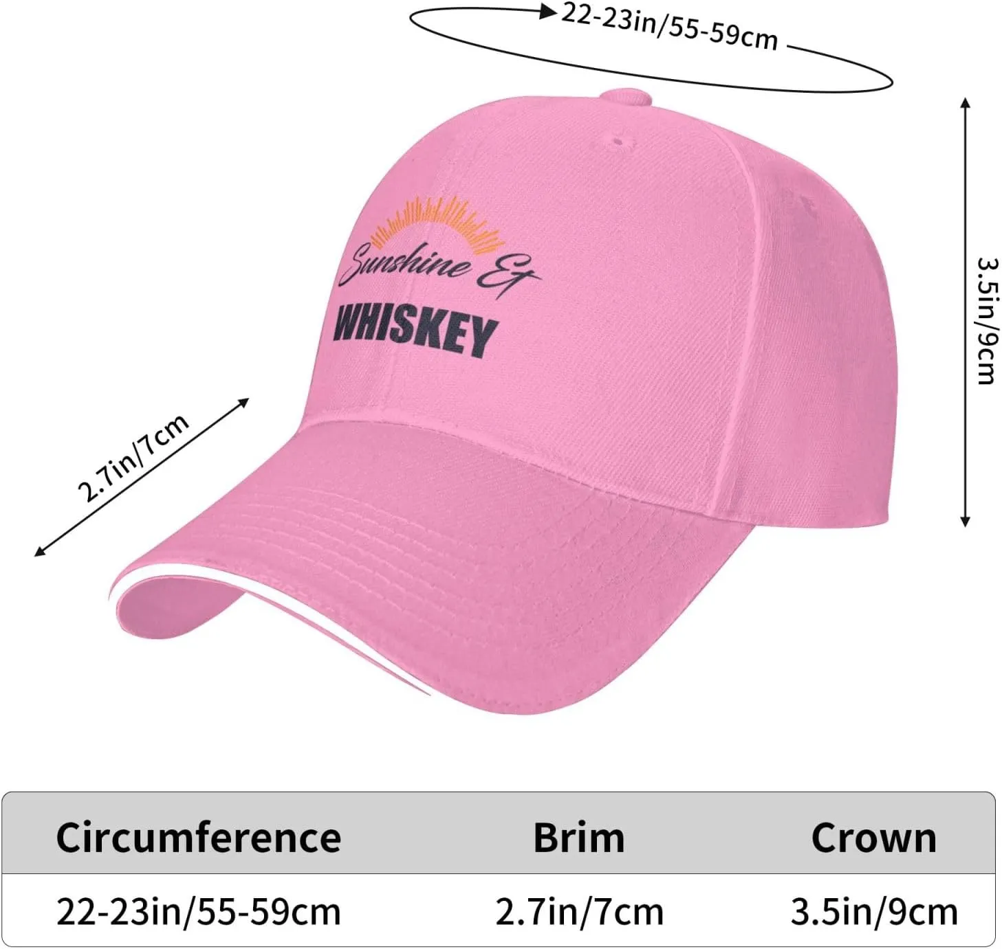 Sunshine & Whiskey Funny Baseball Cap Dad Hat Funny for Men Trucker Hats Fashion Caps Hiking & Travel Black-R