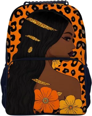 Supdreamc Adults Lightweight African Black Women Flowers Cheetah Leopard Art Rucksacks Large Capacity Bookbag With Adjustable Shoulder Straps for Trekking Outdoors Bicycle
