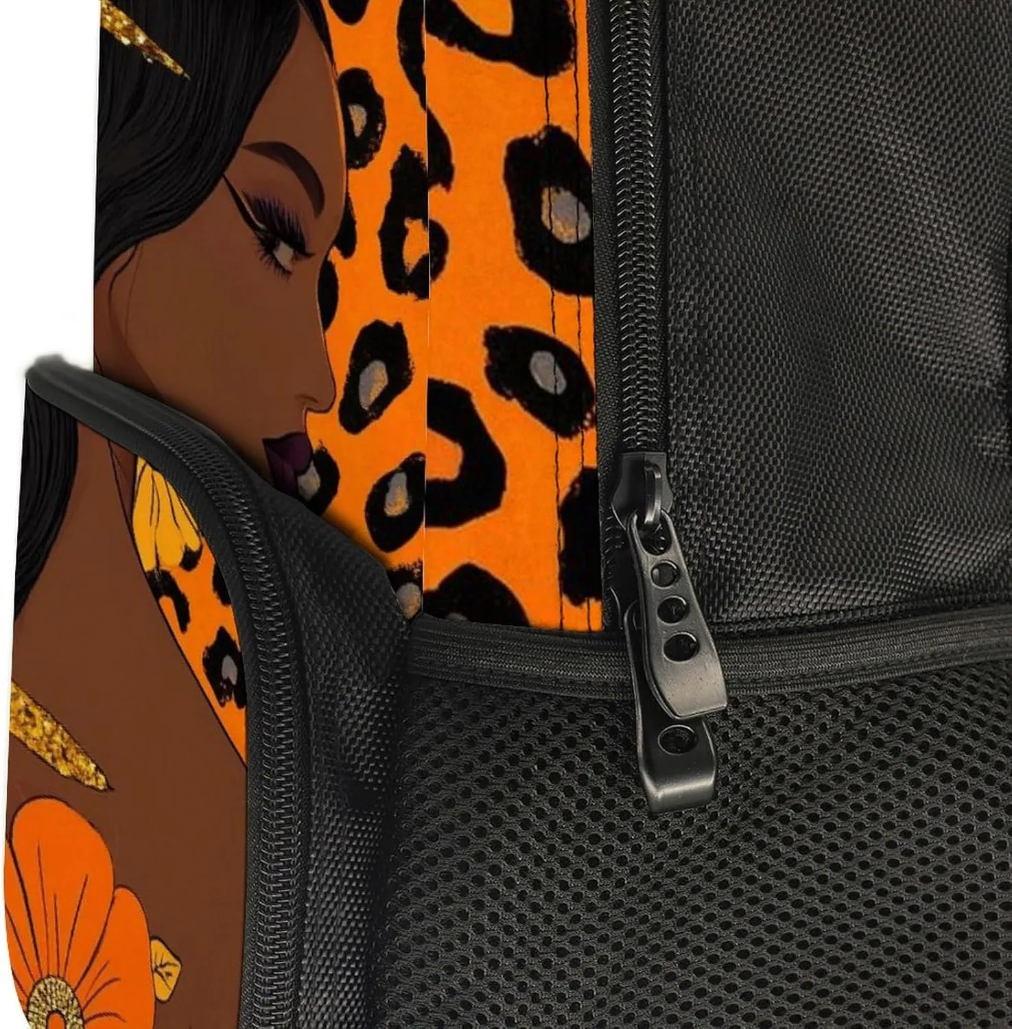 Supdreamc Adults Lightweight African Black Women Flowers Cheetah Leopard Art Rucksacks Large Capacity Bookbag With Adjustable Shoulder Straps for Trekking Outdoors Bicycle