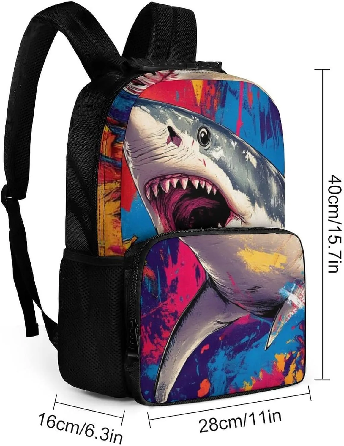 Supdreamc Cute Shark Graffiti Art Rucksacks Polyester Anti-Theft Multipurpose Carry On Bag Large Capacity Gym Outdoor Hiking Backpack With Smooth Zippers