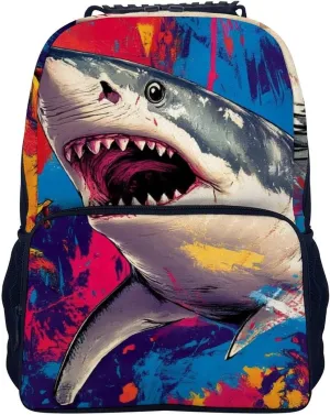 Supdreamc Cute Shark Graffiti Art Rucksacks Polyester Anti-Theft Multipurpose Carry On Bag Large Capacity Gym Outdoor Hiking Backpack With Smooth Zippers