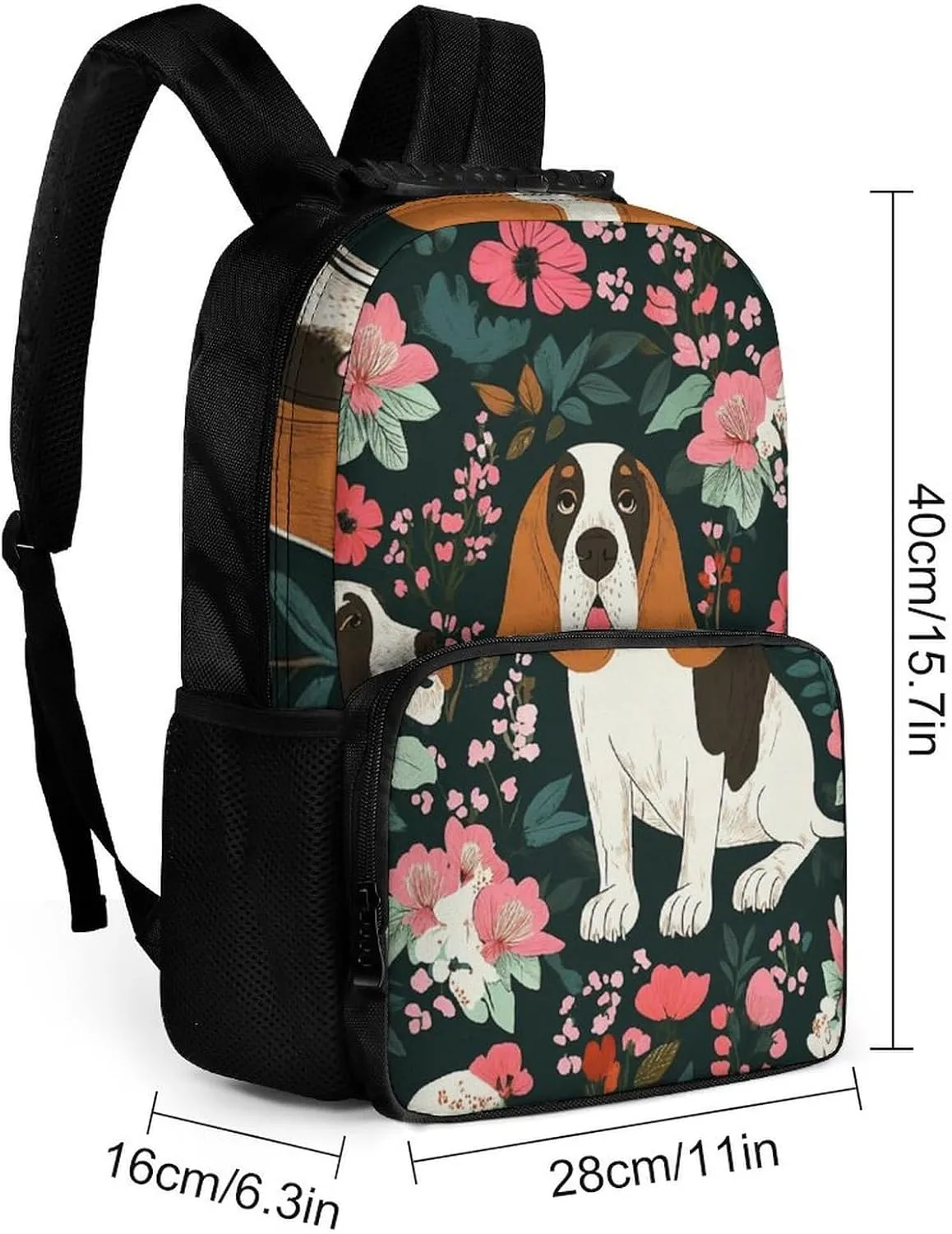Supdreamc Lightweight Backpack for Gym Travel Bicycle - Big Capacity Multipurpose Anti-Theft Carry On Bag, Crazy Basset Hound Floral Travel Hiking Bag & Day Pack