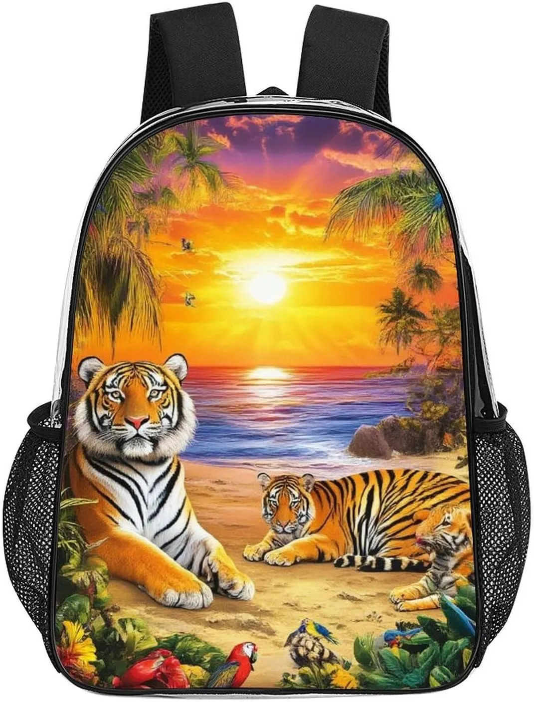 Supdreamc Lightweight Backpack for Gym Travel Bicycle - Big Capacity Multipurpose Transparent Carry On Bag, Tropical Tiger Animal World King Art Travel Hiking Bag & Day Pack