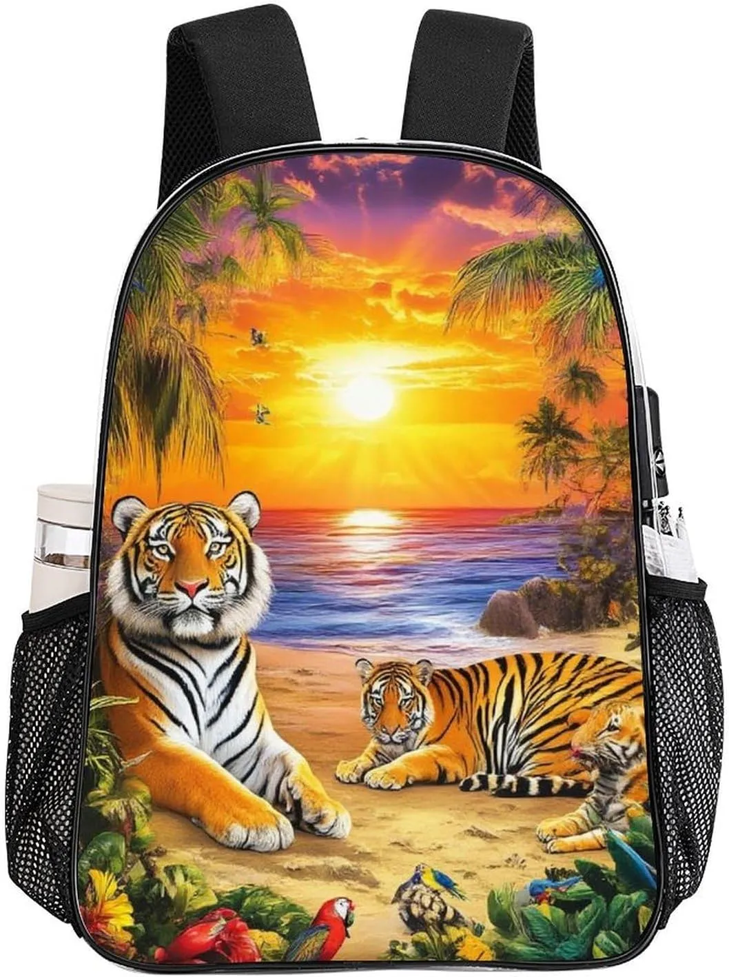 Supdreamc Lightweight Backpack for Gym Travel Bicycle - Big Capacity Multipurpose Transparent Carry On Bag, Tropical Tiger Animal World King Art Travel Hiking Bag & Day Pack