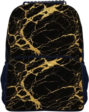 Supdreamc Lightweight Daypack Backpack for Trekking Work Running - Big Capacity Multipurpose Anti-Theft Bookbag, Black Marble Gold Texture Art Business Computer Bag