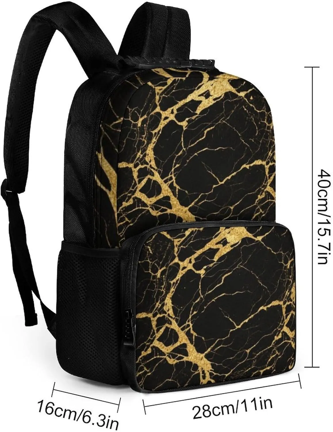 Supdreamc Lightweight Daypack Backpack for Trekking Work Running - Big Capacity Multipurpose Anti-Theft Bookbag, Black Marble Gold Texture Art Business Computer Bag