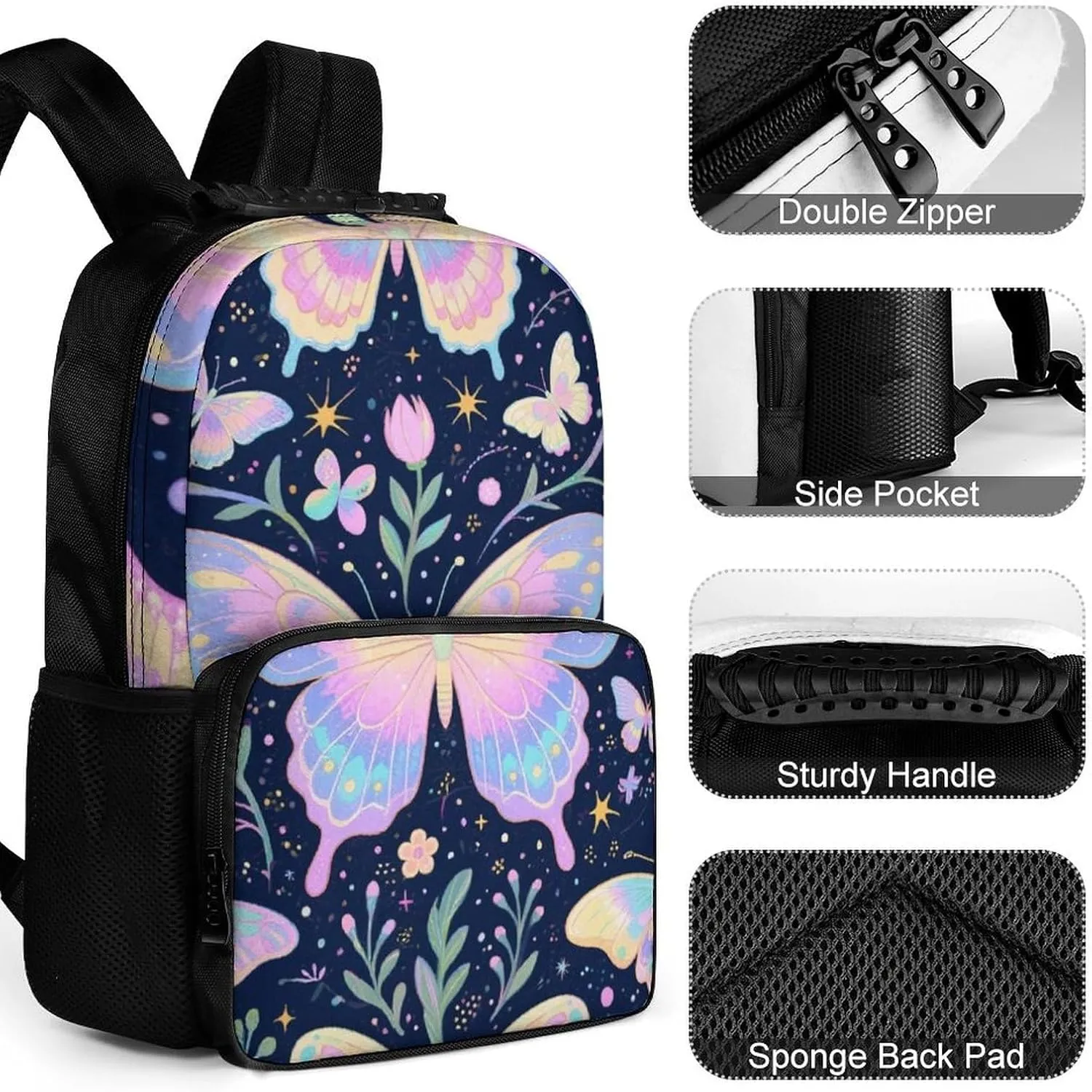Supdreamc Men & Women Lightweight Beautiful Butterflies Art Casual Daypack Large Capacity Bookbag With Adjustable Shoulder Straps for Gym Business Bicycle