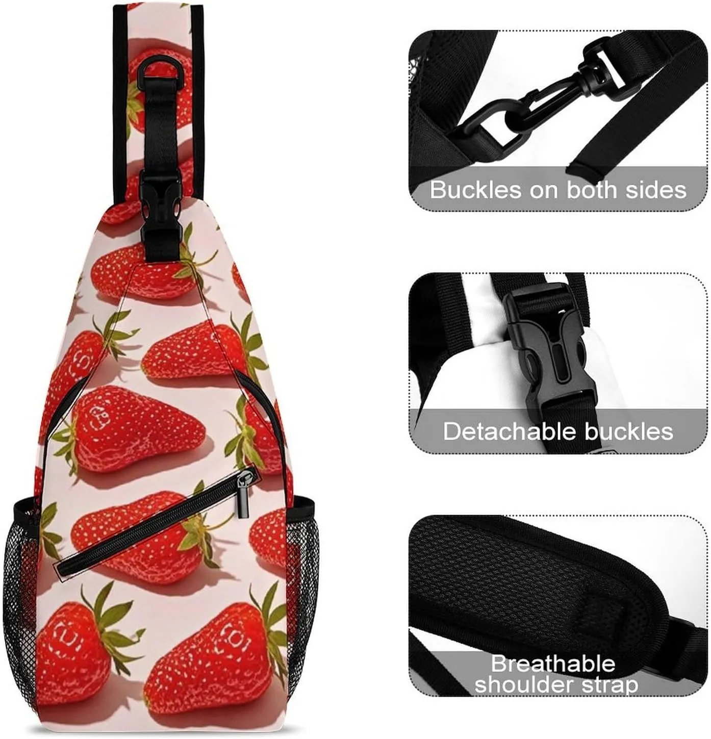 Supdreamc Men & Women Sling Backpack Casual Carrying Tote Case Crossbody Travel Bag - Multipurpose Anti-Theft Tote Bags, Cute Pink Strawberry Art Small Crossbody Chest Rucksack