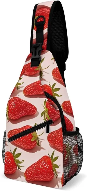 Supdreamc Men & Women Sling Backpack Casual Carrying Tote Case Crossbody Travel Bag - Multipurpose Anti-Theft Tote Bags, Cute Pink Strawberry Art Small Crossbody Chest Rucksack