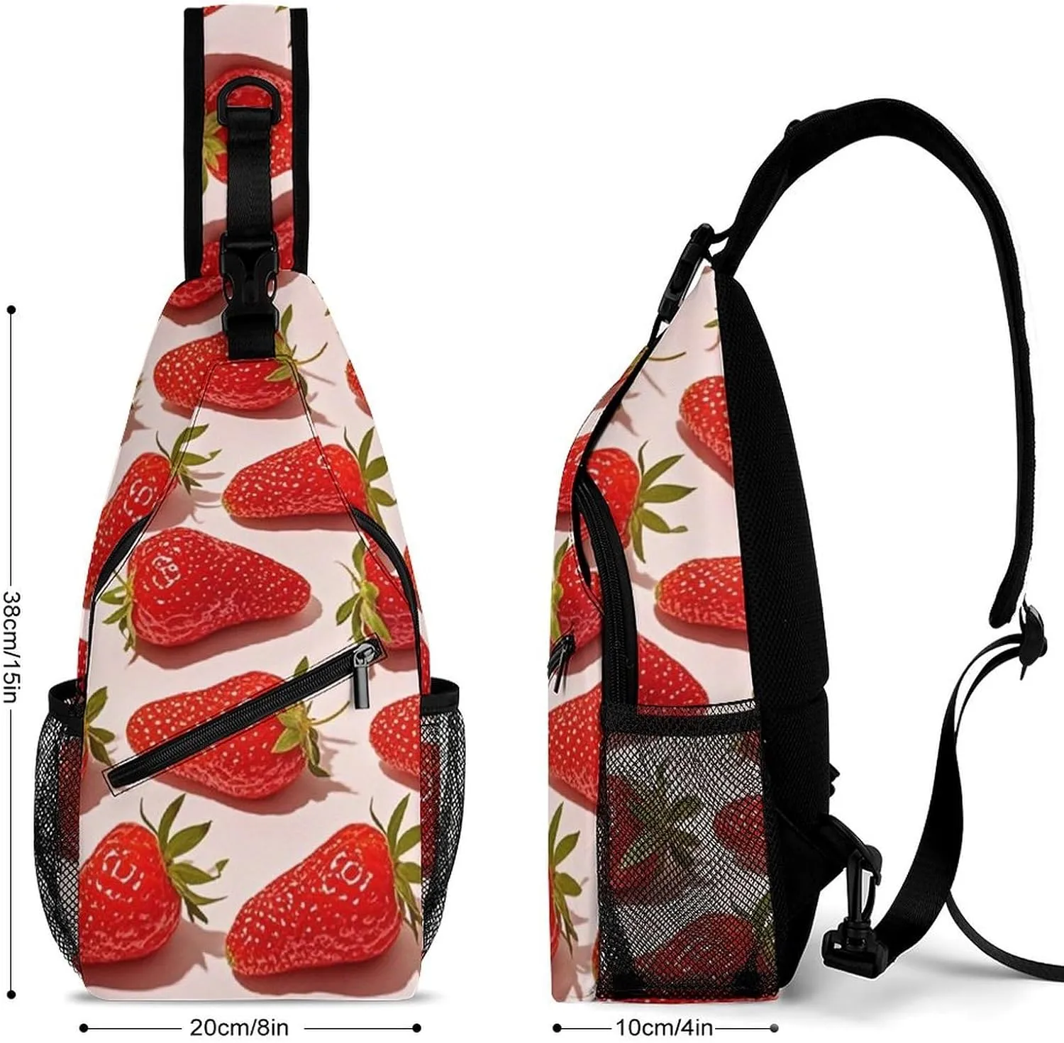 Supdreamc Men & Women Sling Backpack Casual Carrying Tote Case Crossbody Travel Bag - Multipurpose Anti-Theft Tote Bags, Cute Pink Strawberry Art Small Crossbody Chest Rucksack
