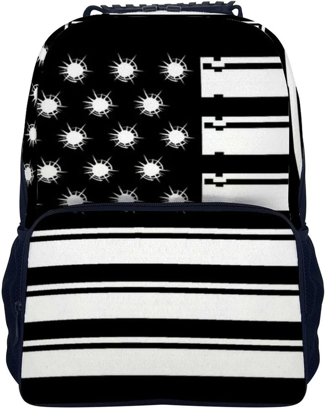 Supdreamc Men Women Lightweight Bullet Black And White American Flag Backpack Large Capacity Bookbag With Smooth Zippers for Gym Business Running