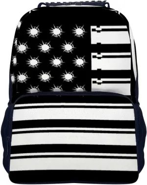 Supdreamc Men Women Lightweight Bullet Black And White American Flag Backpack Large Capacity Bookbag With Smooth Zippers for Gym Business Running