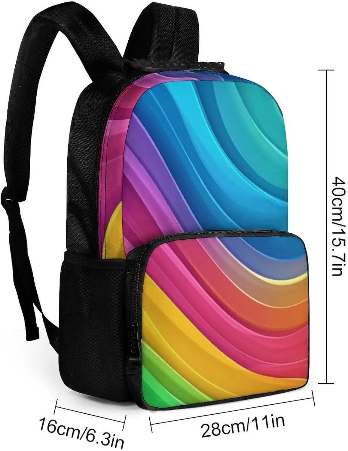 Supdreamc Men Women Lightweight Colorful Tie Dye Rainbow Gradient Daypack Bookbag Big Capacity Carry On Bag With Side Pockets for Camping Travel Bicycle