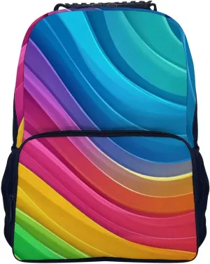 Supdreamc Men Women Lightweight Colorful Tie Dye Rainbow Gradient Daypack Bookbag Big Capacity Carry On Bag With Side Pockets for Camping Travel Bicycle