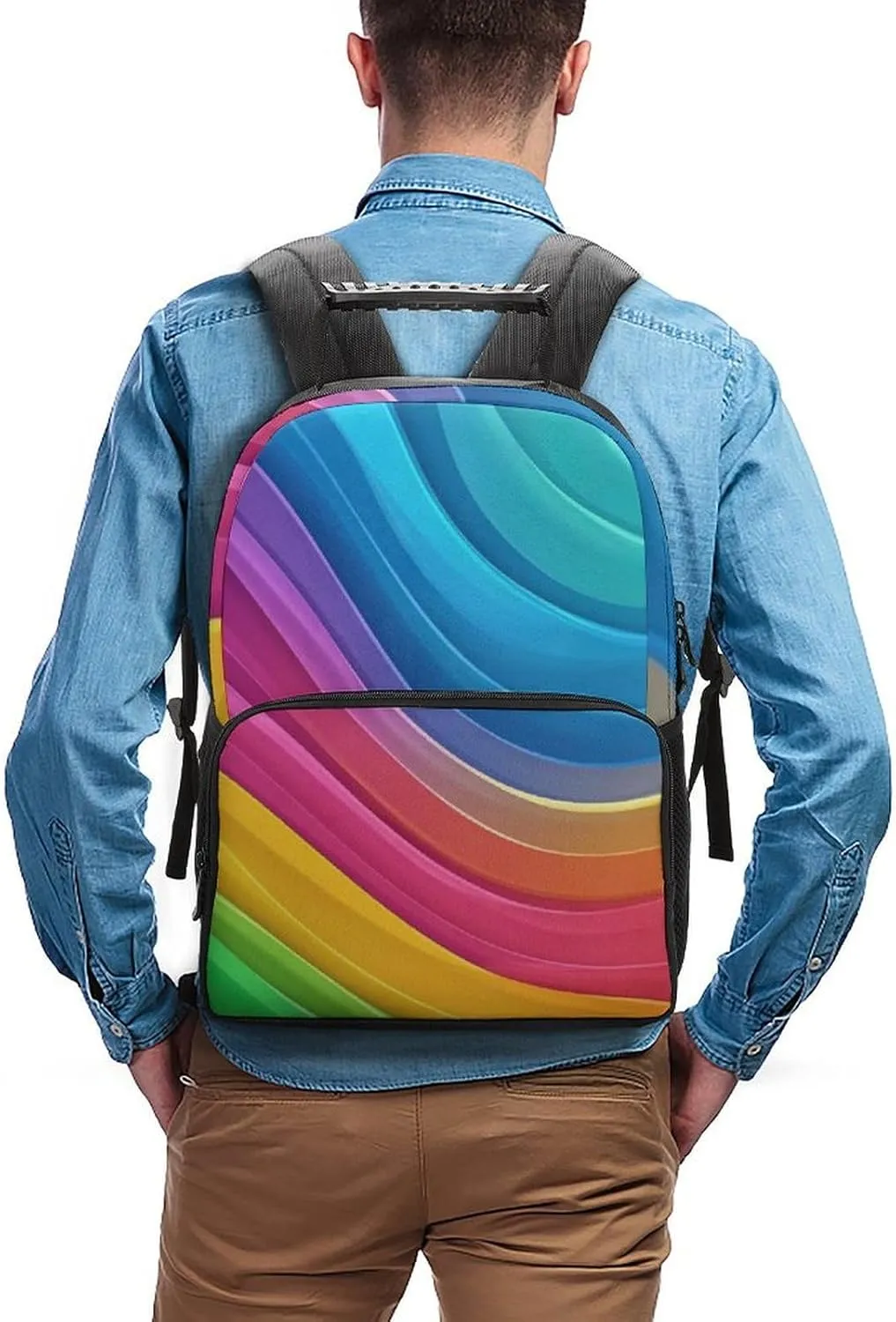 Supdreamc Men Women Lightweight Colorful Tie Dye Rainbow Gradient Daypack Bookbag Big Capacity Carry On Bag With Side Pockets for Camping Travel Bicycle