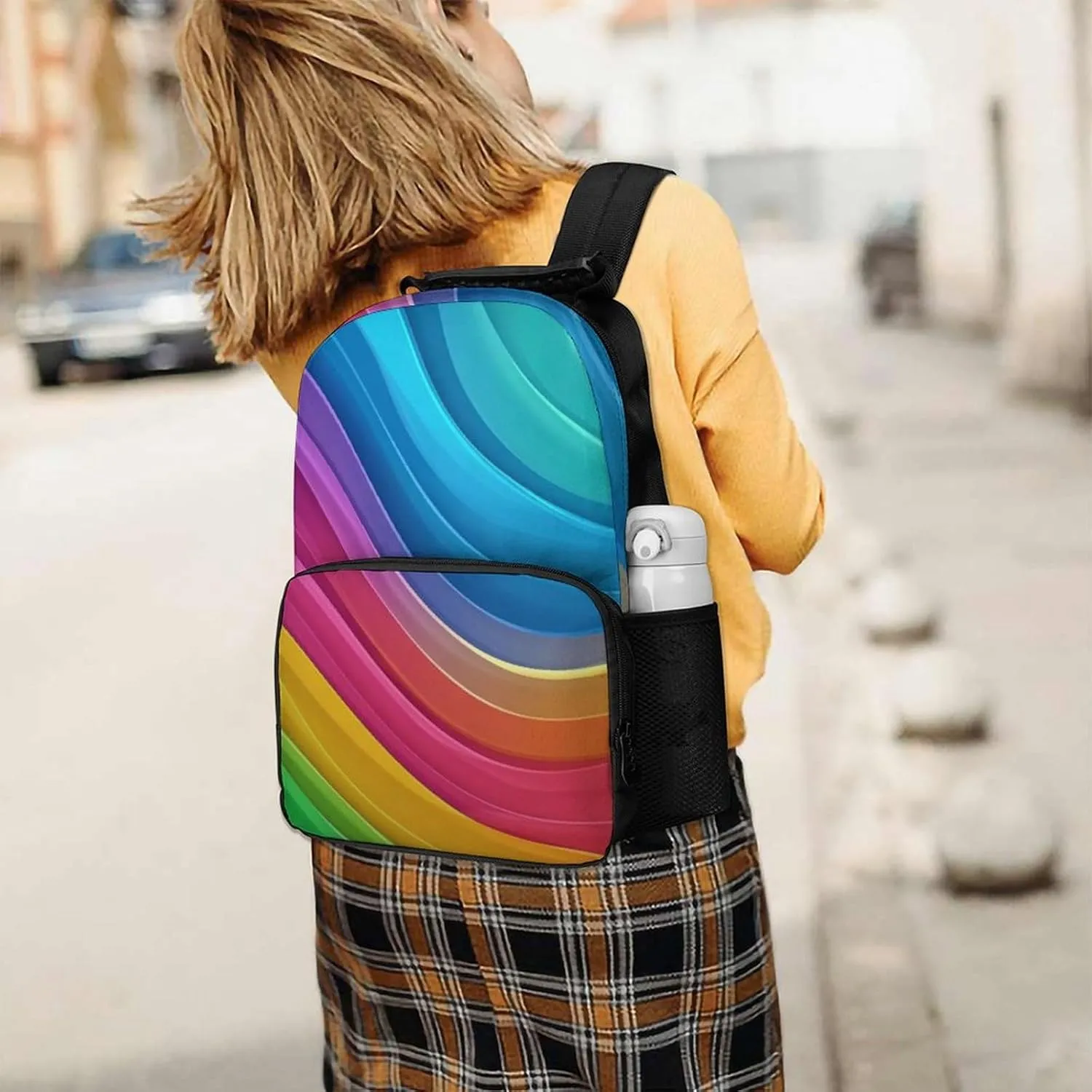 Supdreamc Men Women Lightweight Colorful Tie Dye Rainbow Gradient Daypack Bookbag Big Capacity Carry On Bag With Side Pockets for Camping Travel Bicycle