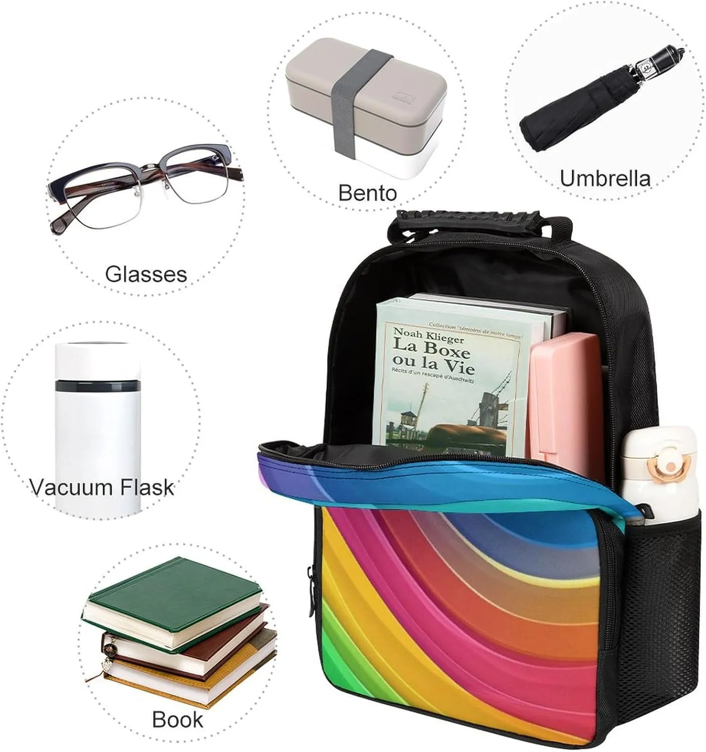 Supdreamc Men Women Lightweight Colorful Tie Dye Rainbow Gradient Daypack Bookbag Big Capacity Carry On Bag With Side Pockets for Camping Travel Bicycle