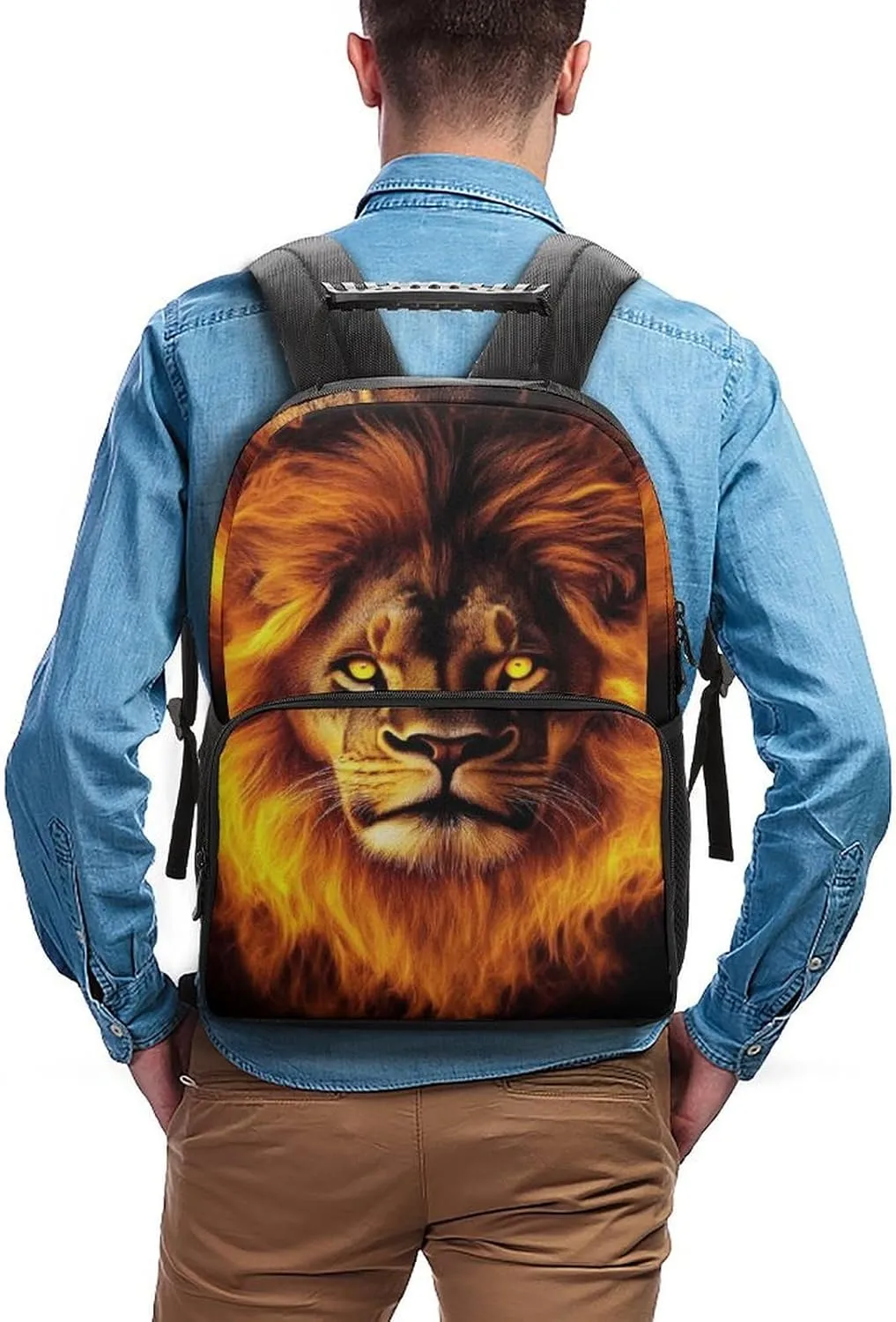 Supdreamc Men Women Lightweight Cool Fire Lion Art Backpack Large Capacity Bookbag With Smooth Zippers for Gym Business Running