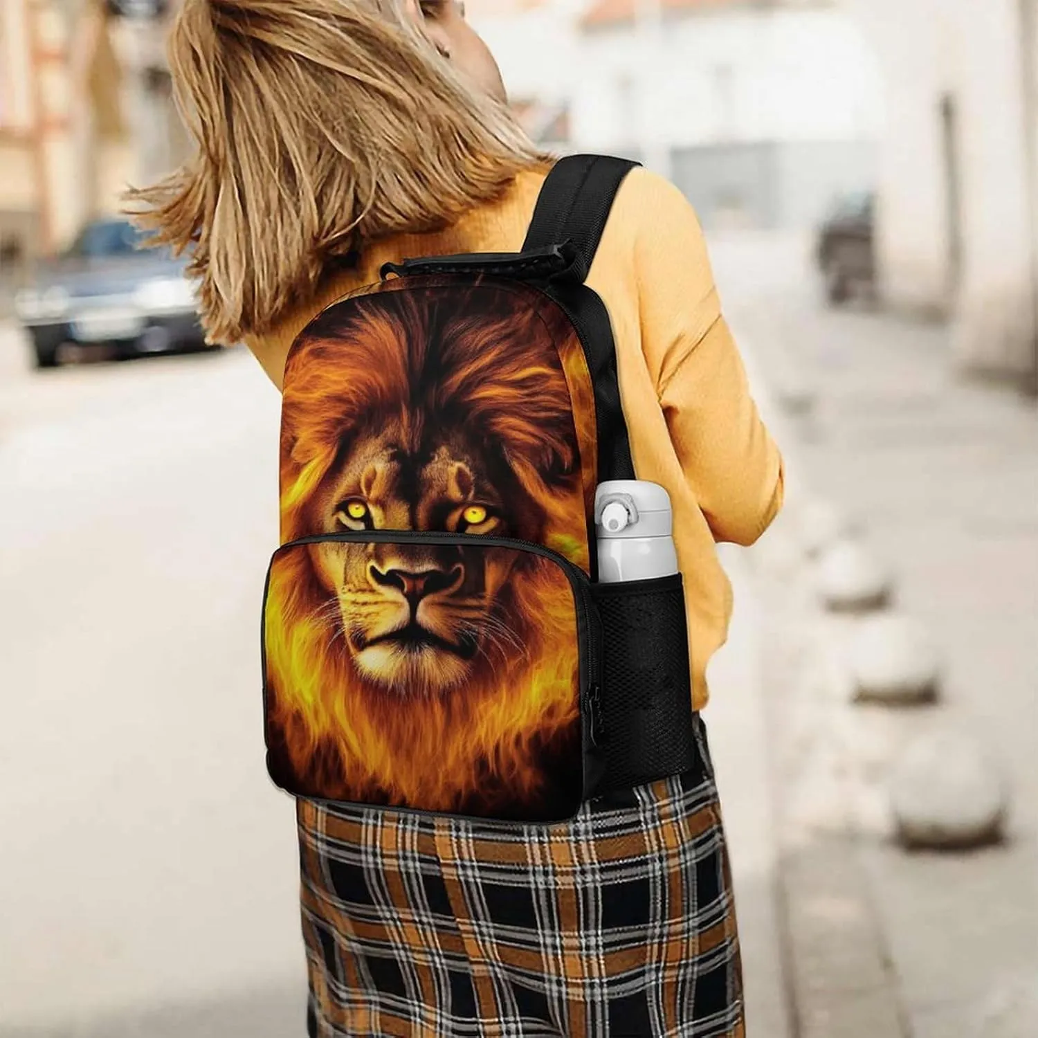 Supdreamc Men Women Lightweight Cool Fire Lion Art Backpack Large Capacity Bookbag With Smooth Zippers for Gym Business Running