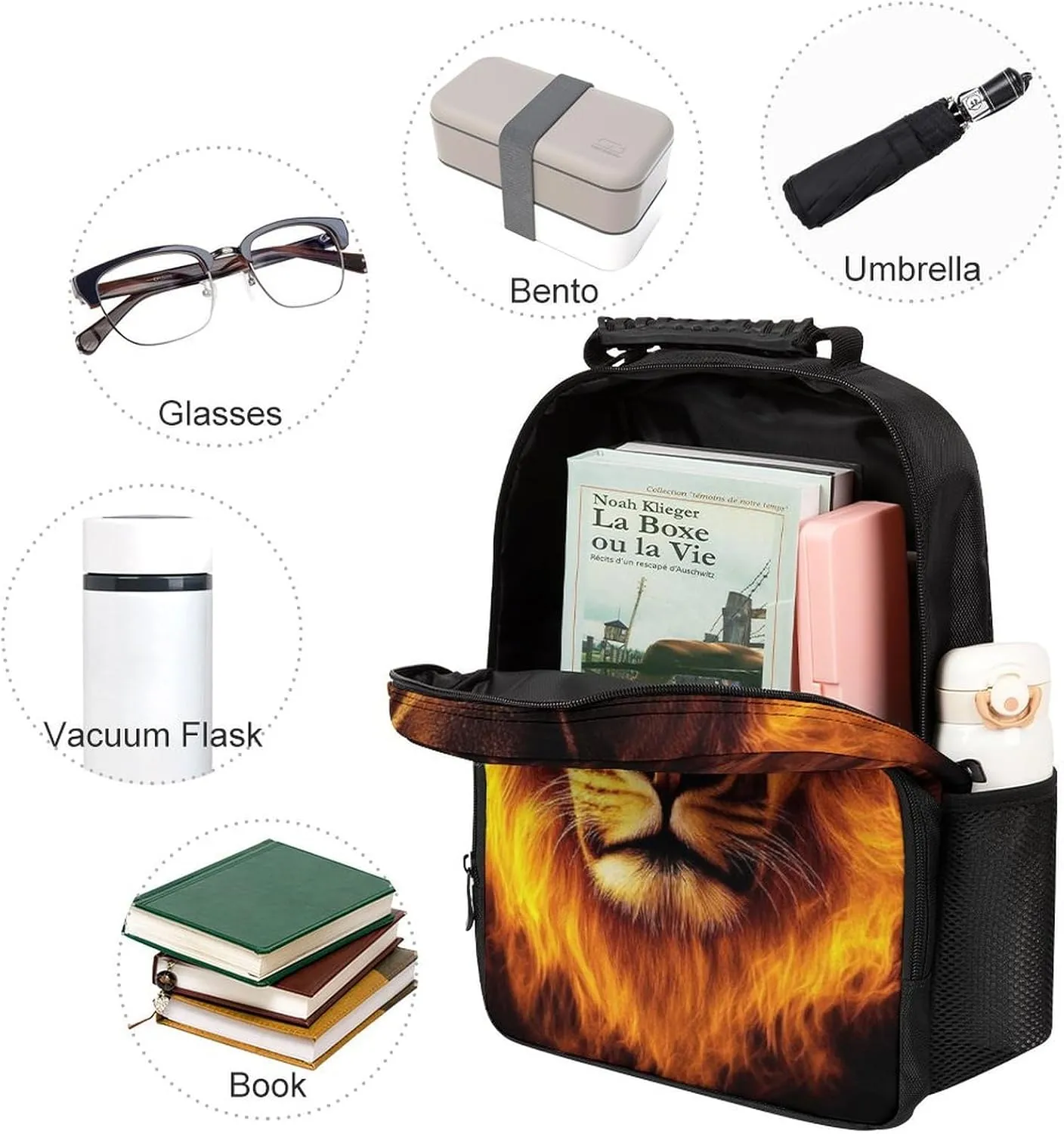 Supdreamc Men Women Lightweight Cool Fire Lion Art Backpack Large Capacity Bookbag With Smooth Zippers for Gym Business Running